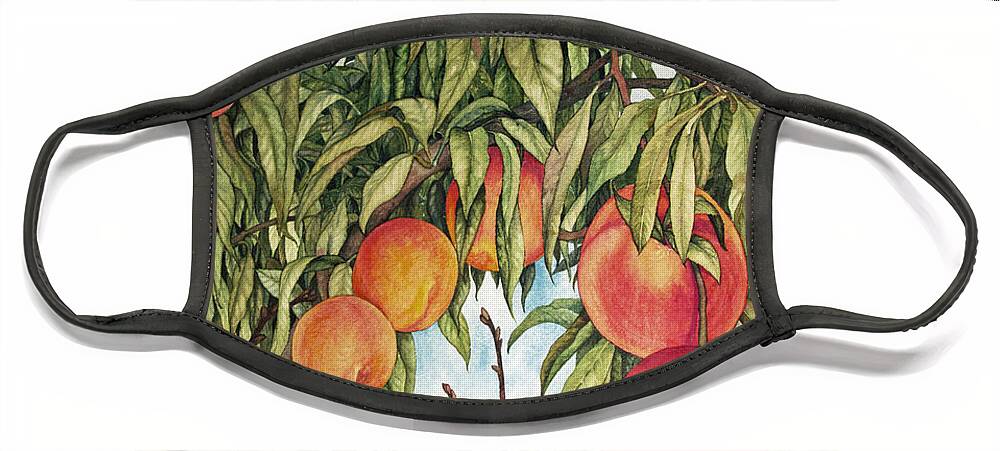 Peaches Face Mask featuring the painting Summer Peaches by Helen Klebesadel