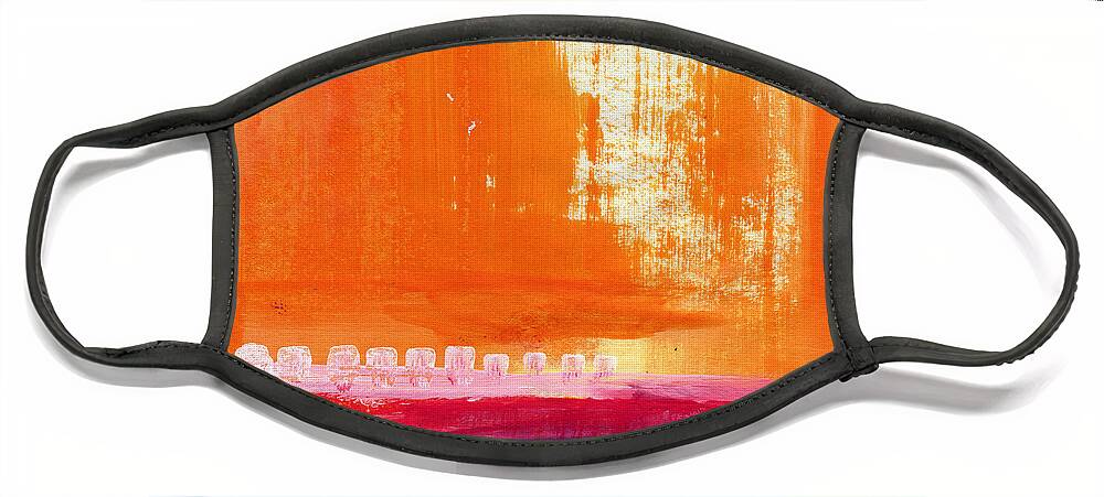 Orange Abstract Art Face Mask featuring the painting Summer Picnic- colorful abstract art by Linda Woods
