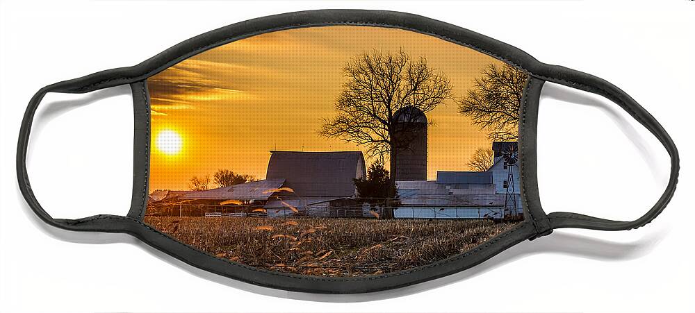 Barn Face Mask featuring the photograph Sun Rise Over the Farm by Ron Pate