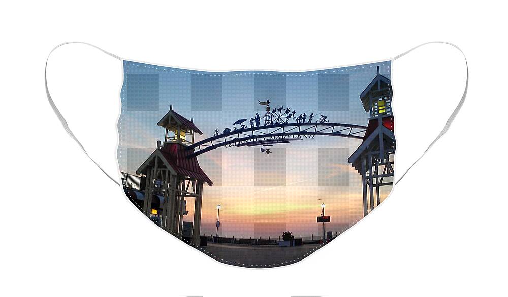 Sunrise Face Mask featuring the photograph Sunrise at the Ocean City Arch by Robert Banach