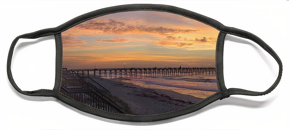 Fishing Pier Face Mask featuring the photograph Sunrise on Topsail Island Panoramic by Mike McGlothlen