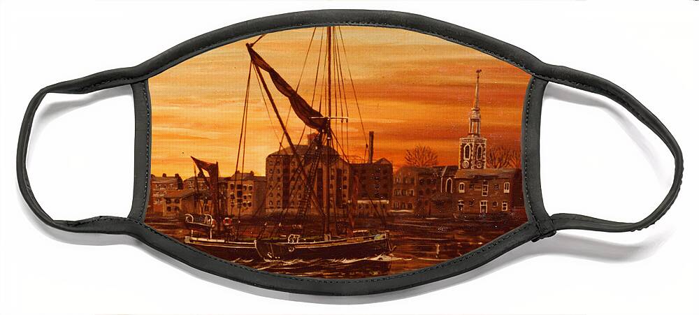 Sunrise Face Mask featuring the painting Sunrise over St Marys Church Rotherhithe London by Mackenzie Moulton