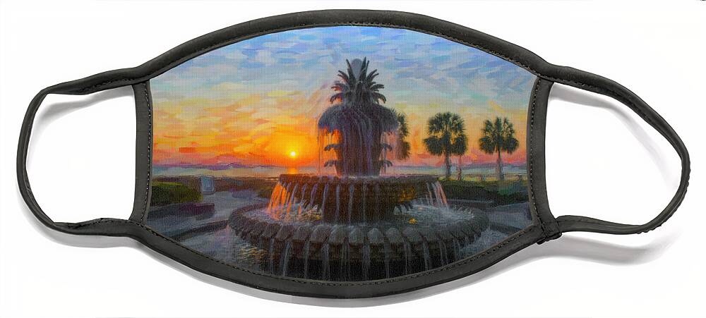 Pineapple Fountain Face Mask featuring the digital art Sunrise over the Pineapple by Dale Powell