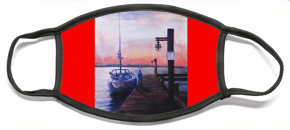 Watercolor Face Mask featuring the painting Sunset at Rocky Point by Sher Nasser