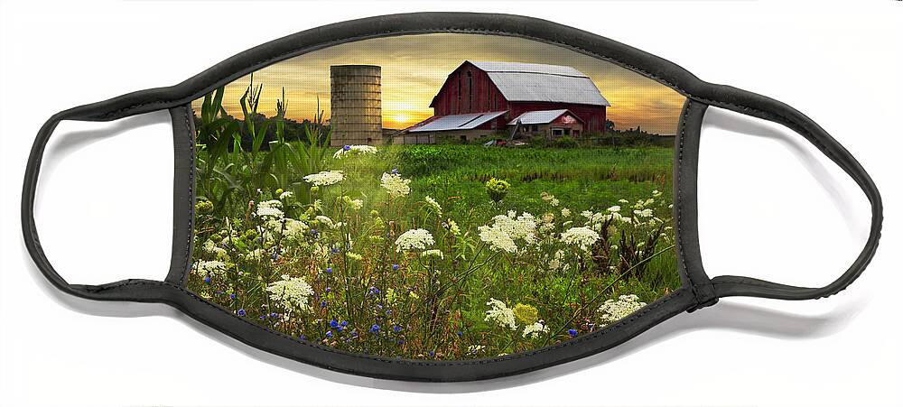 Barn Face Mask featuring the photograph Sunset Lace Pastures by Debra and Dave Vanderlaan