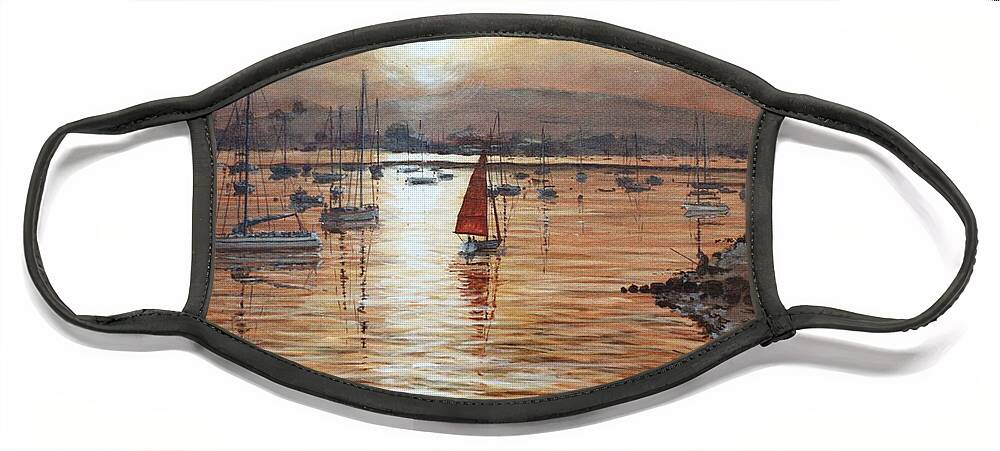 Estuary Face Mask featuring the painting Sunset over The Exe Estuary Exmouth Devon by Mackenzie Moulton