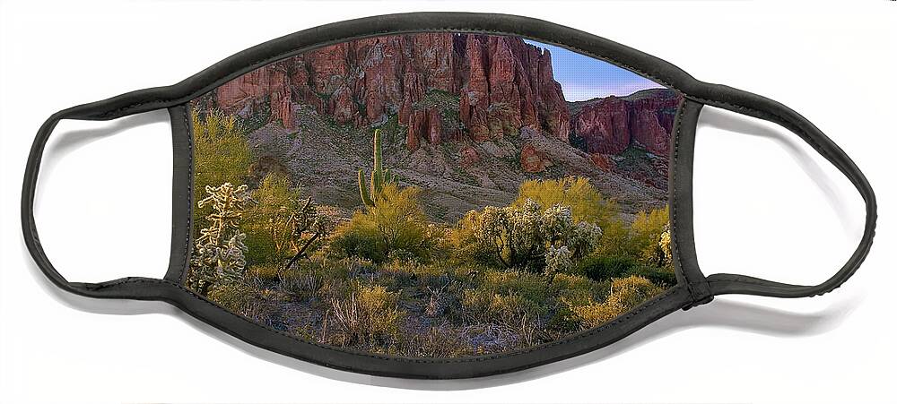 Phoenix Face Mask featuring the photograph Superstitions Mountains Sunrise by Dave Dilli