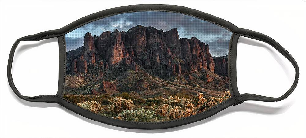 Arizona Face Mask featuring the photograph Superstitions Mountains Sunset by Dave Dilli