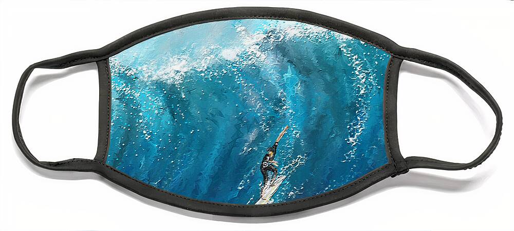 Surfing Art Face Mask featuring the painting Surf's Up- Surfing Art by Lourry Legarde