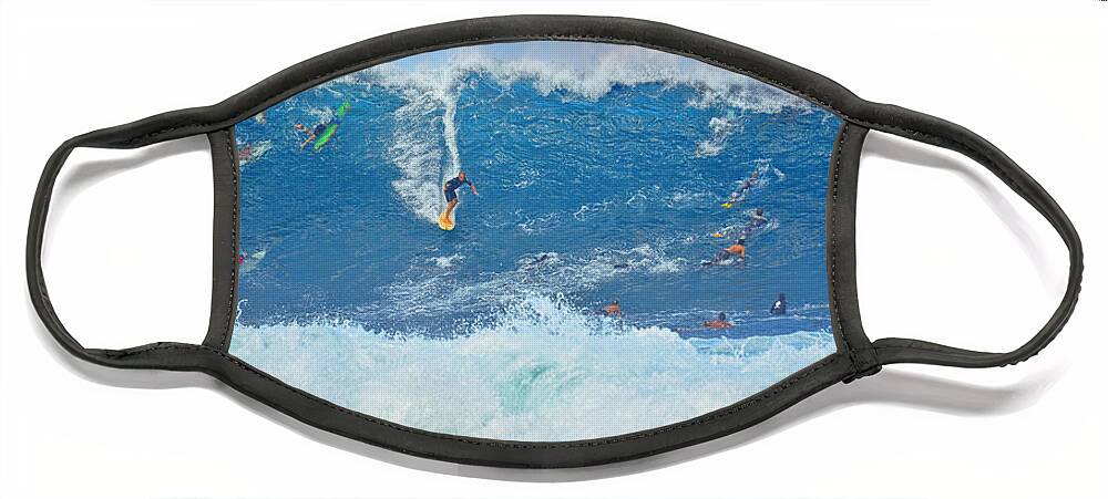 Banzai Pipeline Face Mask featuring the photograph Surviving the Banzai Pipeline by Aloha Art