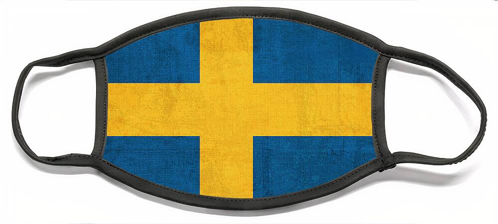 Sweden Flag Vintage Distressed Finish Face Mask featuring the mixed media Sweden Flag Vintage Distressed Finish by Design Turnpike