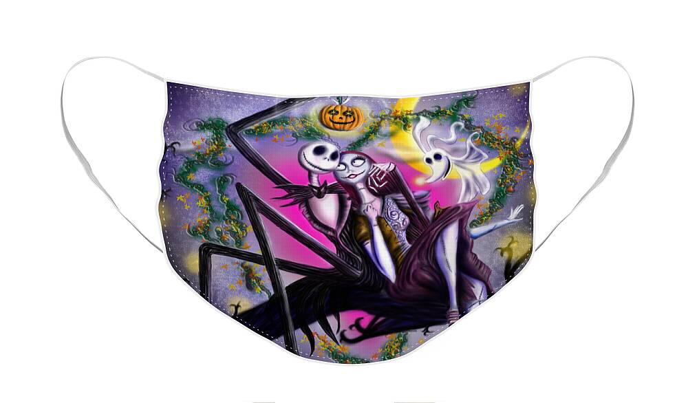 Halloween Face Mask featuring the digital art Sweet loving dreams in Halloween night by Alessandro Della Pietra