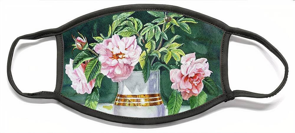 Roses Face Mask featuring the painting Sweet Tea Roses Bouquet by Irina Sztukowski