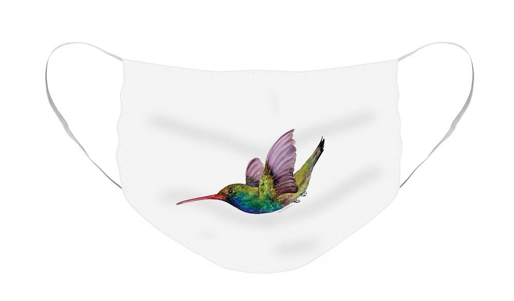 Bird Face Mask featuring the painting Swooping Broad Billed Hummingbird by Amy Kirkpatrick