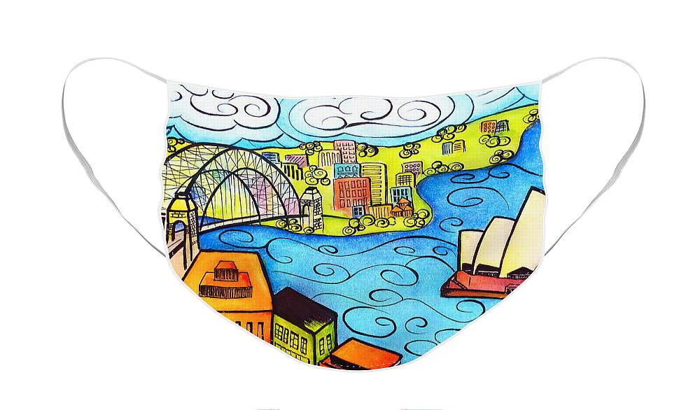 Sydney Face Mask featuring the painting Sydney Harbour by Oiyee At Oystudio