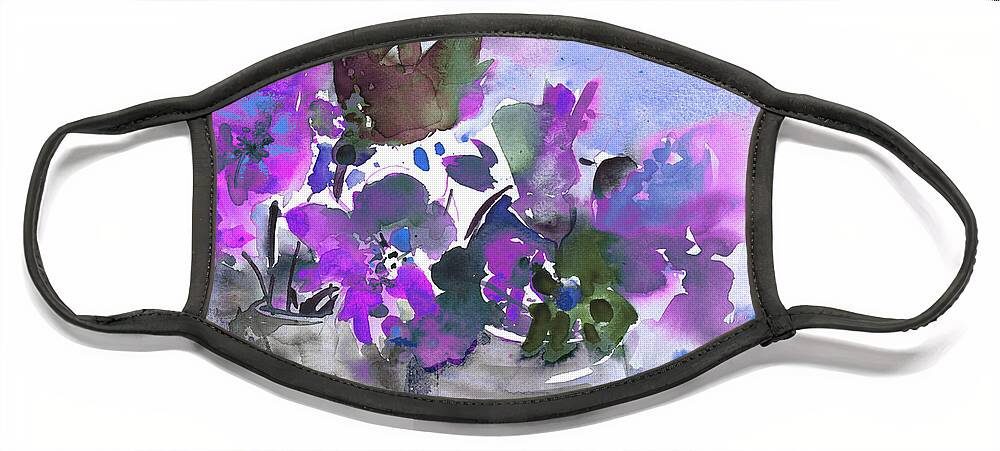 Flowers Face Mask featuring the painting Symphony in Blue and Purple by Miki De Goodaboom