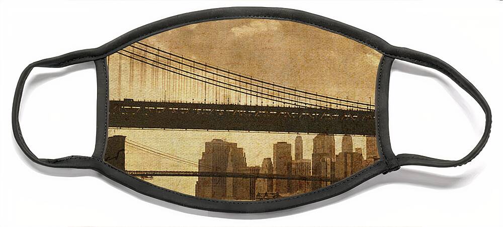Brooklyn Bridge Face Mask featuring the photograph Tale of Two Bridges by Joann Vitali