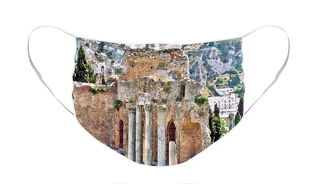 Taormina Face Mask featuring the digital art Taormina Amphitheater by John Vincent Palozzi