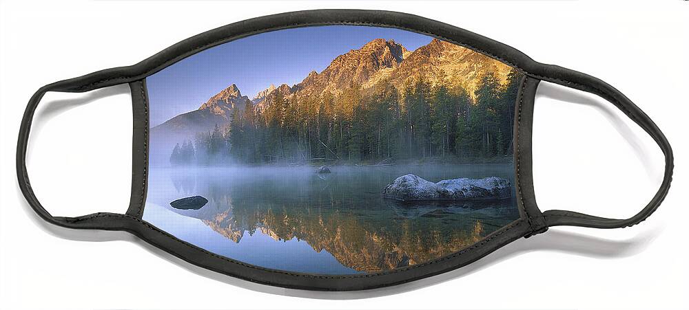 Feb0514 Face Mask featuring the photograph Teewinot Mountain Grand Teton Np Wyoming by Tim Fitzharris