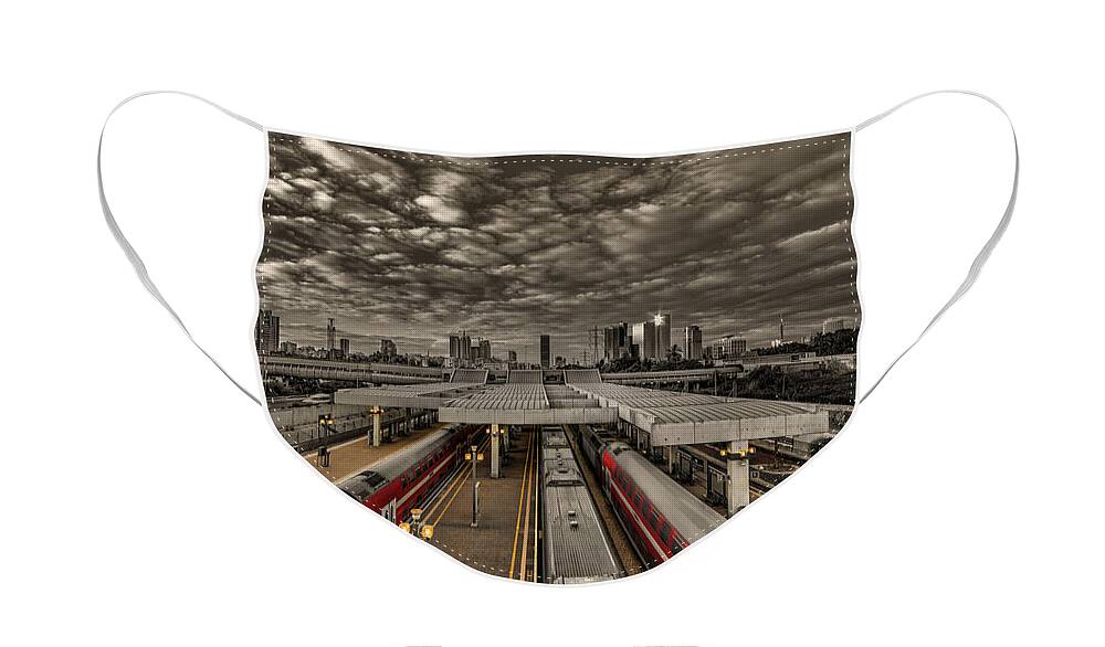 Israel Face Mask featuring the photograph Tel Aviv central railway station by Ron Shoshani
