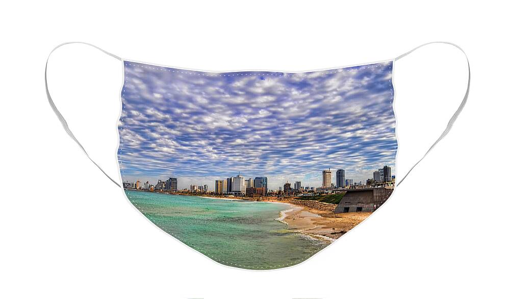 Israel Face Mask featuring the photograph Tel Aviv turquoise sea at springtime by Ron Shoshani