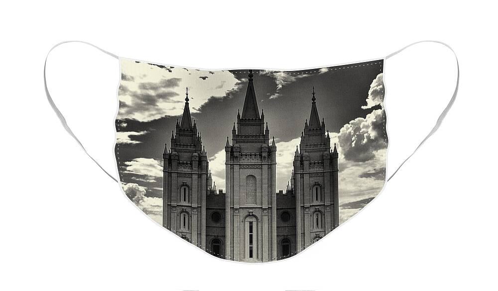 Joshua House Photography Face Mask featuring the photograph Temple Square Black and White by Joshua House