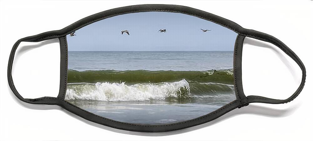 Seascape Face Mask featuring the photograph Ten Pelicans by Steven Sparks
