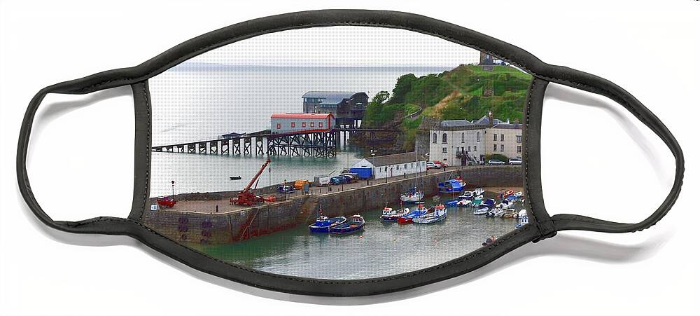 Tenby Face Mask featuring the photograph Tenby Harbour and Castle Hill by Jeremy Hayden