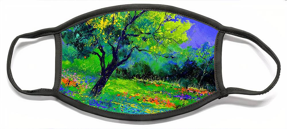 Landscape Face Mask featuring the painting Texan oak 764110 by Pol Ledent