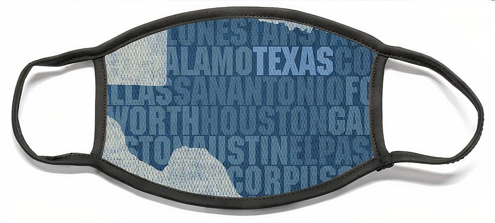 Texas Word Art State Map On Canvas Dallas San Antonio Houston Galveston Austin El Paso Fort Worth Texan Lone Star Usa America Alamo Face Mask featuring the mixed media Texas Word Art State Map on Canvas by Design Turnpike