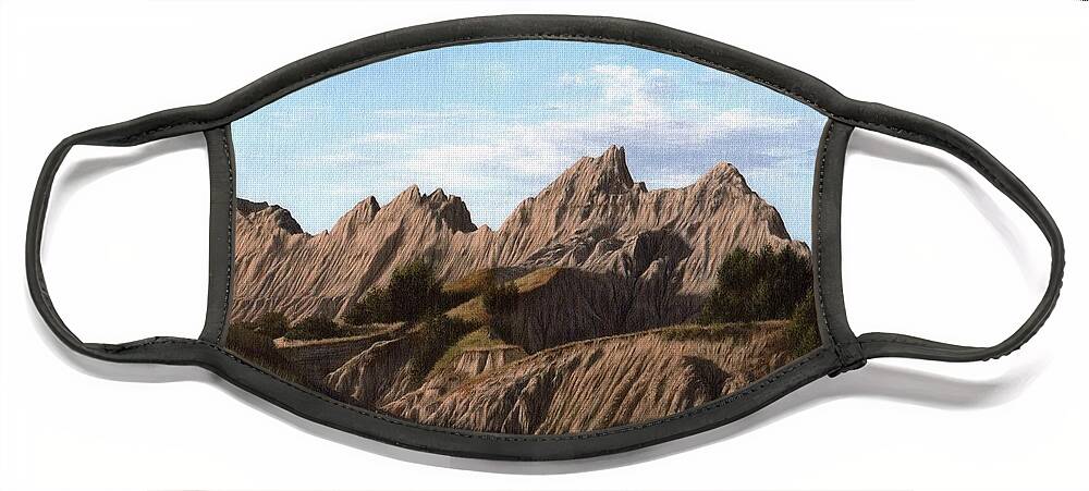 Badlands Face Mask featuring the painting The Badlands in South Dakota Oil Painting by Rachel Stribbling