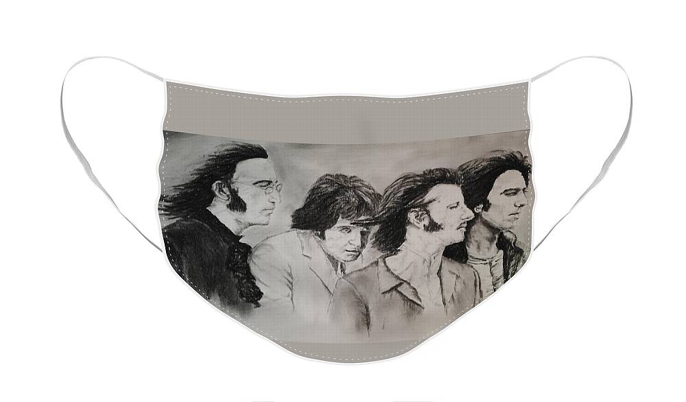 Portrait Face Mask featuring the drawing The Beatles by Tim Brandt