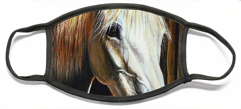 White Horse Face Mask featuring the photograph The Beauty Of A White Horse by Sandi OReilly