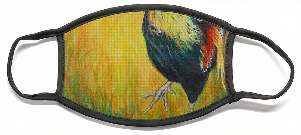 Rooster Face Mask featuring the painting The Dancing Cock by Bonnie Peacher