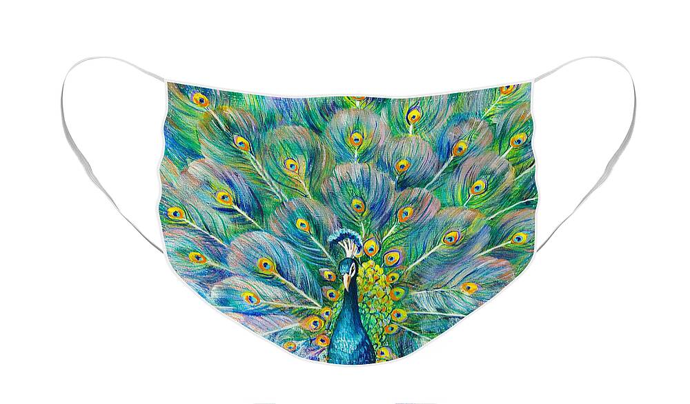 Peacock Face Mask featuring the painting The Eyes Have It by Nancy Cupp