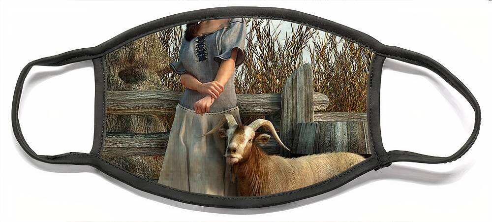 Goat Art Face Mask featuring the digital art The Farmer's Daughter by Daniel Eskridge
