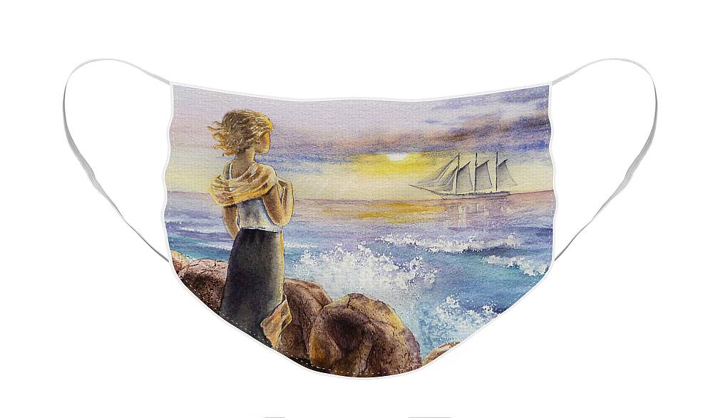 Girl Face Mask featuring the painting The Girl And The Ocean by Irina Sztukowski