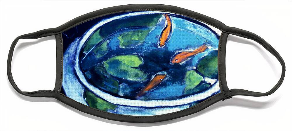 Still Life Face Mask featuring the painting The Goldfish Bowl by Linda Holt