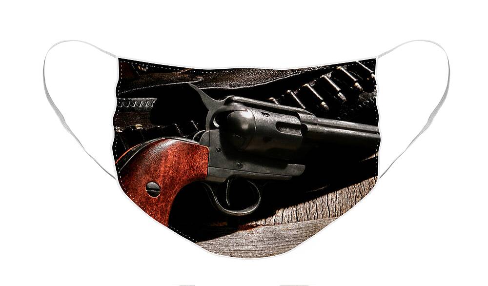 Revolver Face Mask featuring the photograph The Gun that Won the West by Olivier Le Queinec