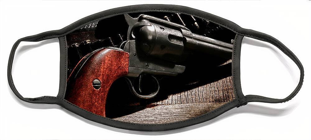 Revolver Face Mask featuring the photograph The Gun that Won the West by Olivier Le Queinec