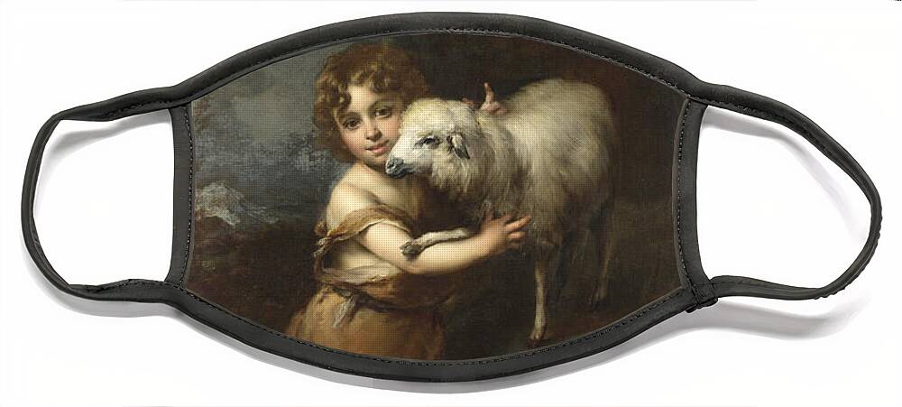 Bartolome Esteban Murillo Face Mask featuring the painting The Infant Saint John with the Lamb by Bartolome Esteban Murillo