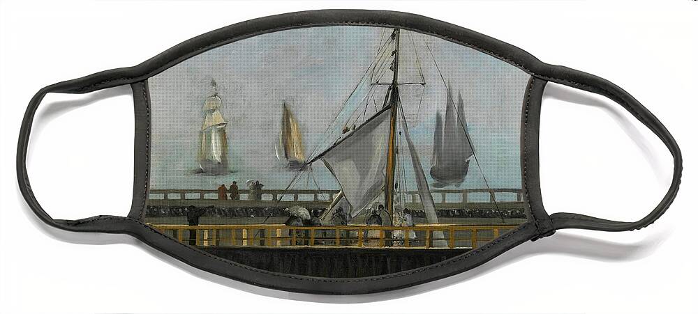 1868 Face Mask featuring the painting The jetty of Boulogne-sur-Mer by Edouard Manet