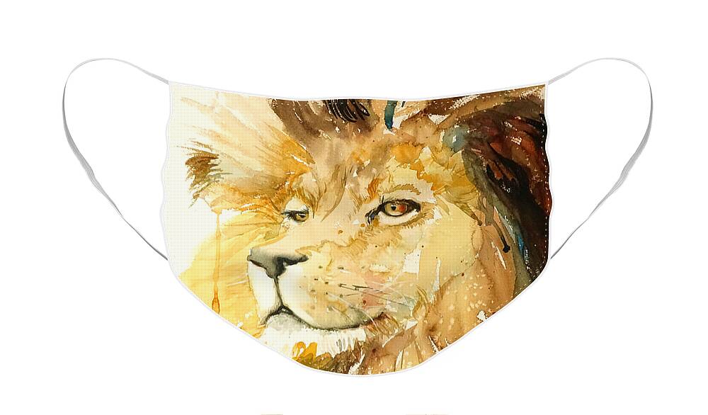 Lion Face Mask featuring the painting DA179 Clyde by Daniel Adams by Daniel Adams