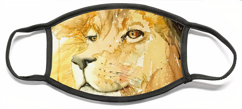 Lion Face Mask featuring the painting DA179 Clyde by Daniel Adams by Daniel Adams