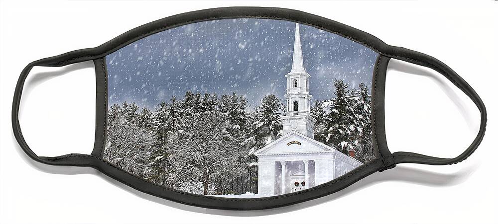 Chapel Face Mask featuring the photograph The Little Chapel in Winter by Jayne Carney