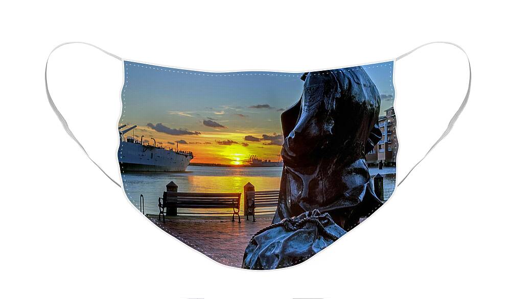 Lone Sailor Face Mask featuring the photograph The Lone Sailor at Nauticus by Jerry Gammon