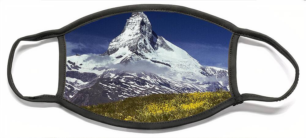 Alpine Face Mask featuring the photograph The Matterhorn with Alpine Meadow in Foreground by Jeff Goulden