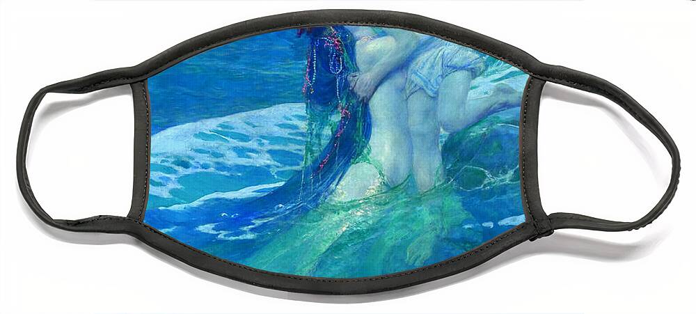 Howard Pyle Face Mask featuring the painting The Mermaid by Howard Pyle
