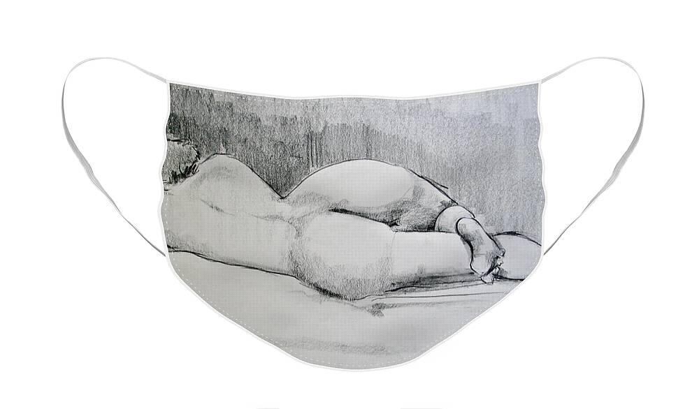 Nude Face Mask featuring the drawing The Nap by Rory Siegel