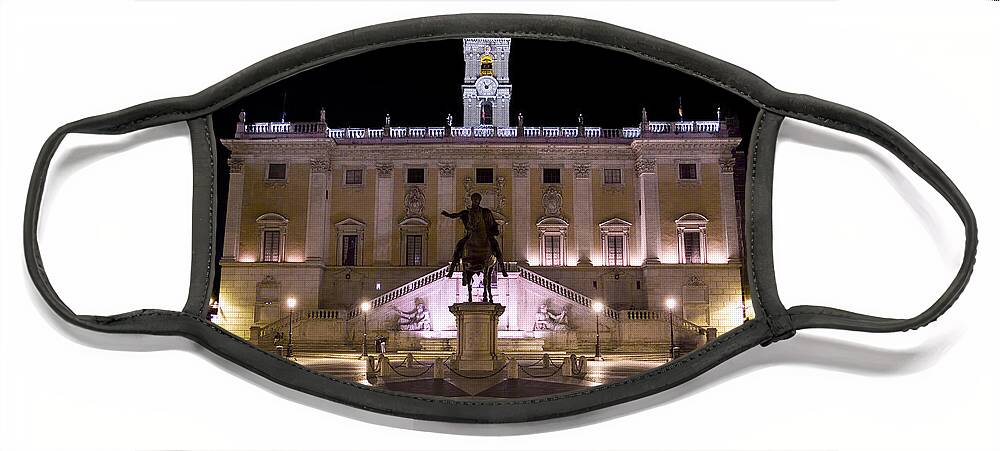 Rome Face Mask featuring the photograph The Piazza del Campidoglio at night by Weston Westmoreland